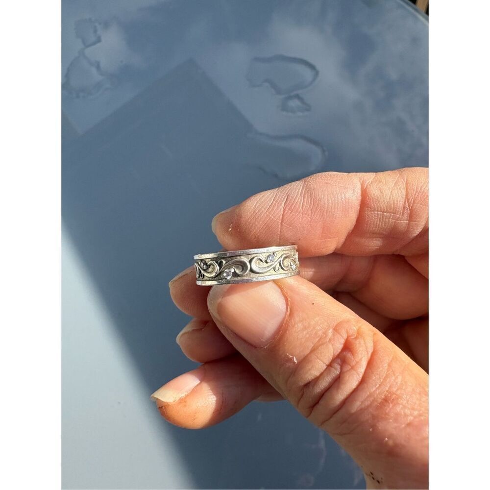 Ring, Sterling Silver Ring Band with 4 CZ, NEW, size 7, Handmade, Wedding, Artis